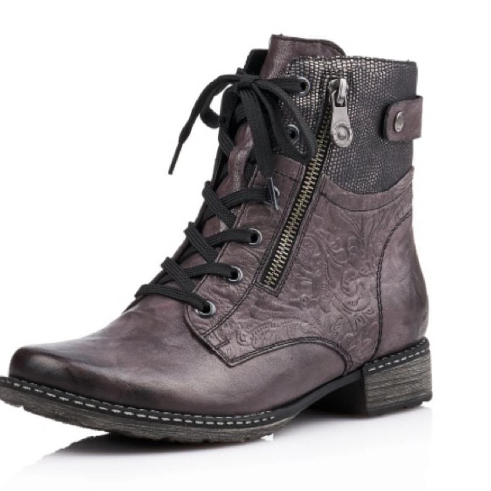Remonte Women's Embossed Grey Leather Winter Boots, Size EUR 42